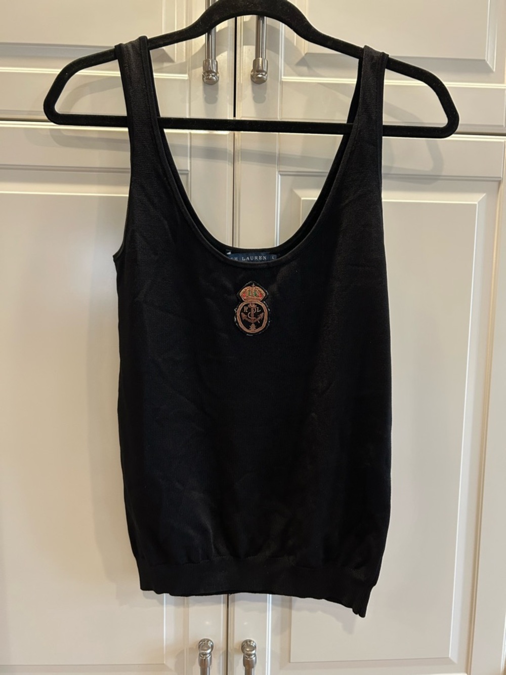 Ralph Lauren Blue Label  Black Knit Tank with Crest Patch